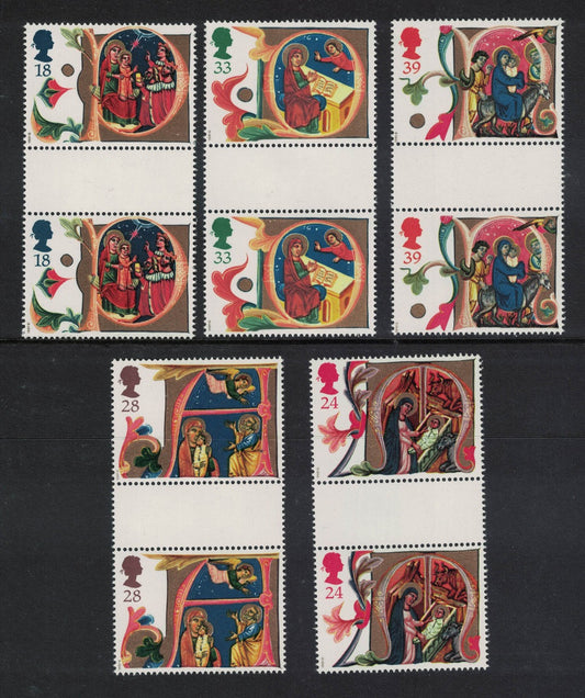 GB Great Britain Xmas 1991 SG1582-86 Gutter Pairs U/M