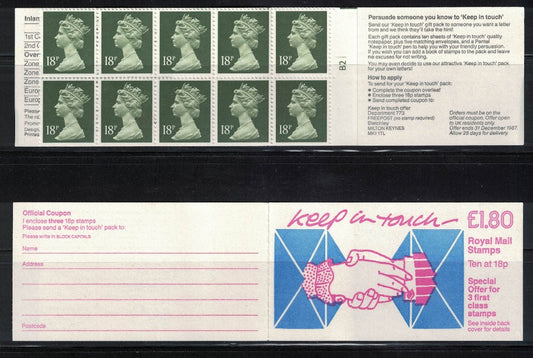 GB 1987 £1.80 "Keep in Touch" Booklet FU2B Cylinder B2 U/M