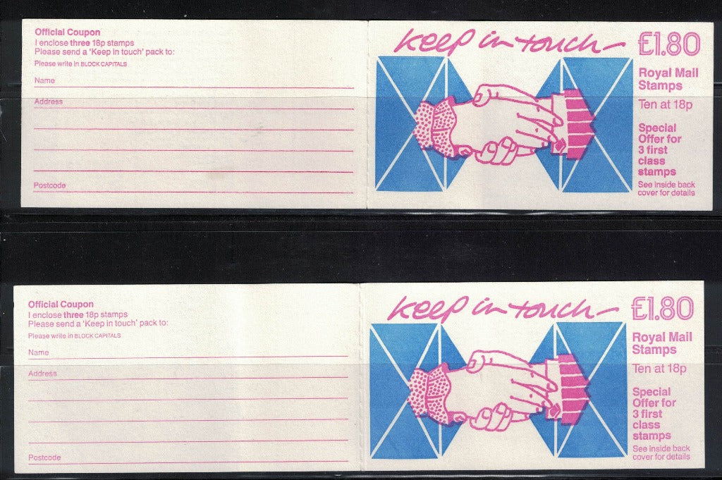 GB 1987 £1.80 "Keep in Touch" Booklet FU2A & FU2B Mint Good Perfs