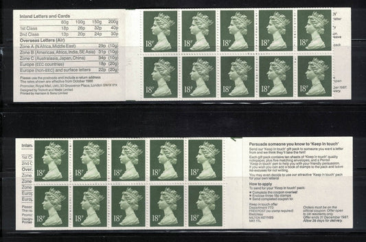 GB 1987 £1.80 "Keep in Touch" Booklet FU2A & FU2B Mint Good Perfs