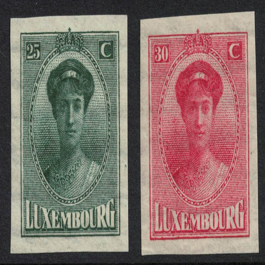 1922 Luxembourg Philatelic Exhibition SG219 & 220 Imperf (as intended). Gum winkles.