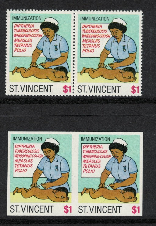 1987 St Vincent Child Health. $1 Perf & Imperf Pair. U/M  As SG1052