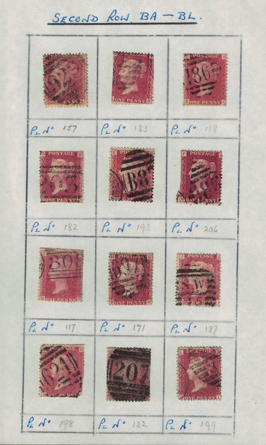 GB 1858 -79 SG43 Part Reconstruction ROW B. Different Plate Numbers. Mixed condition. Unchecke