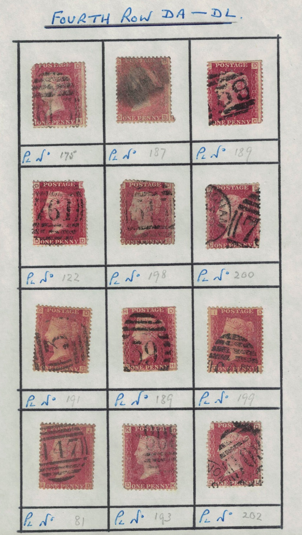GB 1858 -79 SG43 Part Reconstruction ROW D. Different Plate Numbers. Mixed condition. Unchecked. 