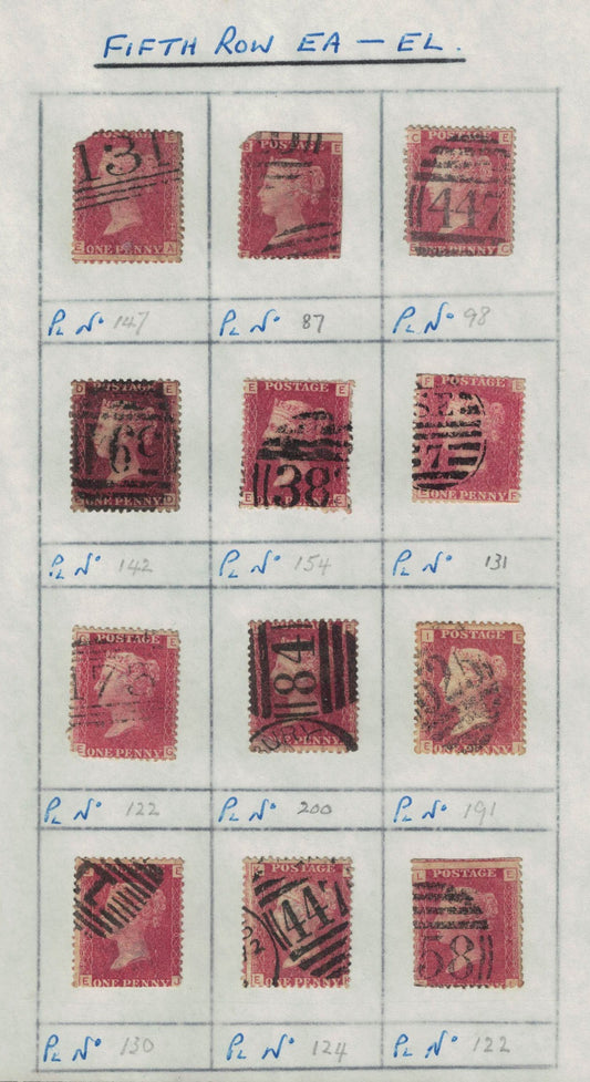 GB 1858 -79 SG43 Part Reconstruction ROW E. Different Plate Numbers. Mixed condition. Unchecked. 