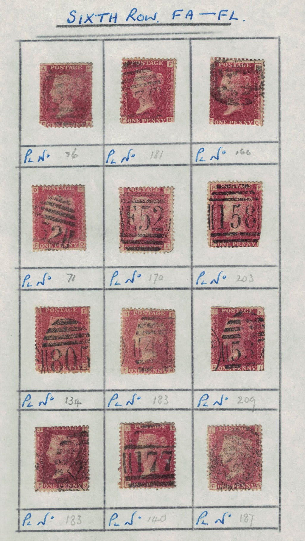 GB 1858 -79 SG43 Part Reconstruction ROW F. Different Plate Numbers. Mixed condition. Unchecked. 
