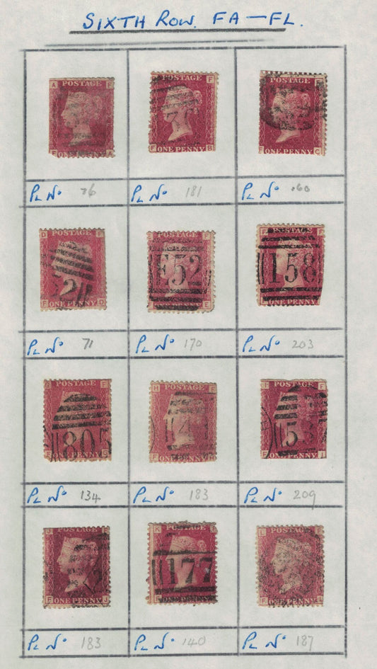 GB 1858 -79 SG43 Part Reconstruction ROW F. Different Plate Numbers. Mixed condition. Unchecked. 
