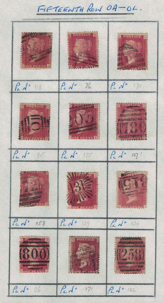 GB 1858 -79 SG43 Part Reconstruction ROW O. Different Plate Numbers. Mixed condition. Unchecked