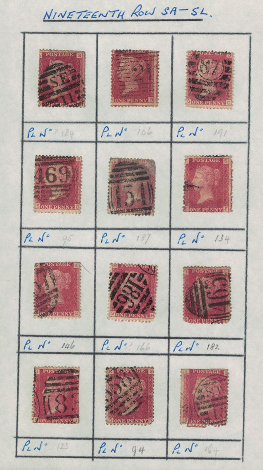 GB 1858 -79 SG43 Part Reconstruction ROW S. Different Plate Numbers. Mixed condition. Unchecked. 