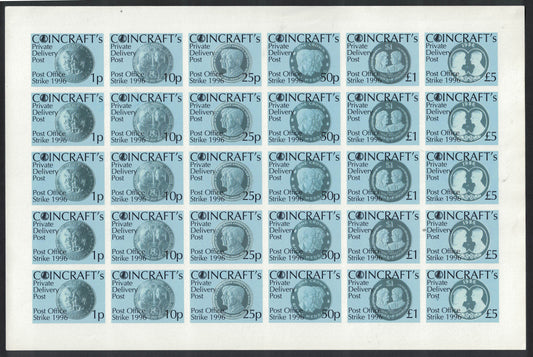 GB 1996 Strike Mail Full Sheet of 30 Coincraft Se-tenant to £5 IMPERF