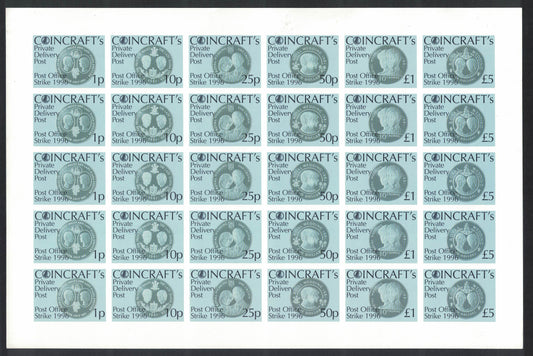GB 1996 Strike Mail Full Sheet of 30 Coincraft Se-tenant to £5 IMPERF