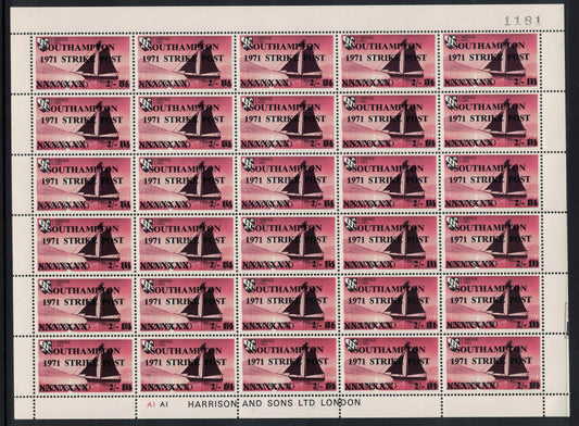 GB 1971 Southampton Full Sheet of 2/- Plum Strike Mail on Herm Island U/M