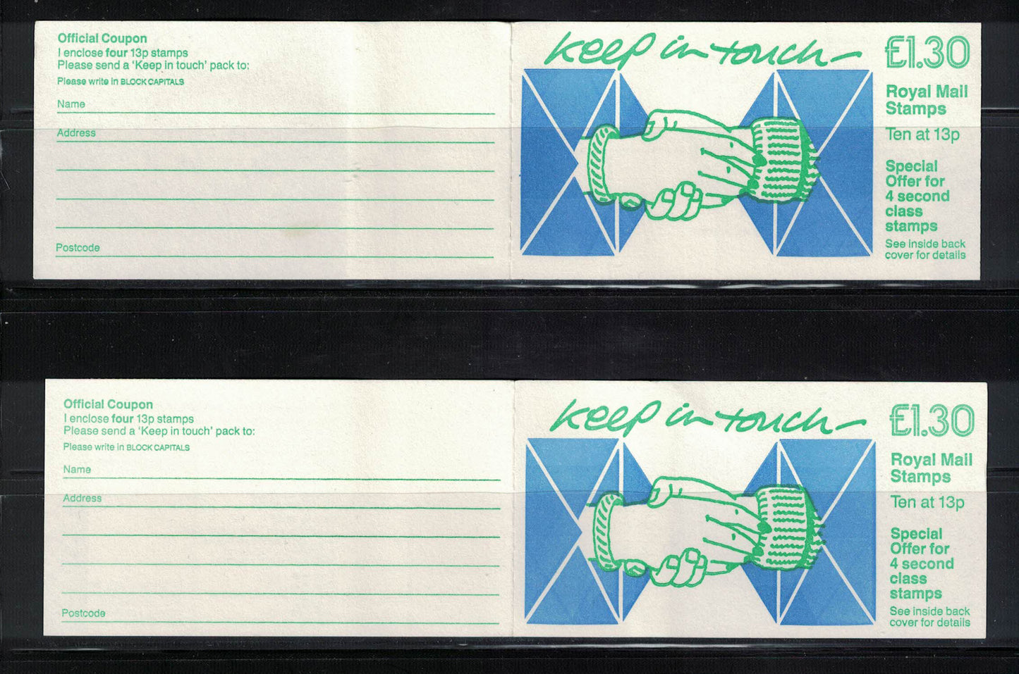 GB 1987 £1.30 "Keep in Touch" Booklet FL8A & FL8B U/M Good Perfs