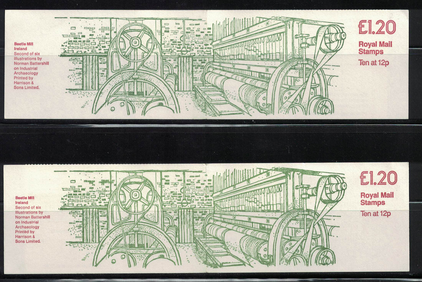 GB 1980 £1.20 Xmas "Beetle Mill" FJ1A & FJ1B Both with Total Sheet Value U/M Good Perfs